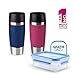 Produktbild Emsa Thermobecher 360 ml Travel Mug 2er Set + Gratis 1 L Frischhaltedose für unterwegs Luft und Wasserdicht (Isolierbecher mit doppelwandigem Edelstahlkörper, BPA frei, Spülmaschinenfest, 100% Dicht)