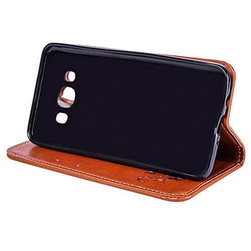 SKYXD Leder Hülle für Samsung Galaxy J5 2016 Rosen Blumen und Schmetterlings Muster,PU Folio Klappbar SchutzHülle [Brieftasche Kartenfach / Magnet / Standfunktion / Trageschlaufe] KlappHülle für mit [Krone Handyanhänger + Eingabestift] 3 in 1 Zubehör Set Handy Tasche Etui for für Samsung Galaxy J5 2016 J510FN Bookstyle Flip Case Leather Cover With [Stylus and Dust Plug]- Braun - 5