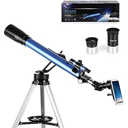 TELMU Téléscope - 60/700 mm Téléscope Astronomique, Oculaires K6mm et K25mm, viseur 5x24 et Molette d'Azimut, Vue 360°, Convient aux Amateurs Débutants (avec Adaptateur pour Smartphone)