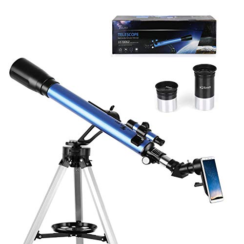 TELMU Téléscope - 60/700 mm Téléscope Astronomique, Oculaires K6mm et K25mm, viseur 5x24 et Molette d'Azimut, Vue 360°, Convient aux Amateurs Débutants (avec Adaptateur pour Smartphone)