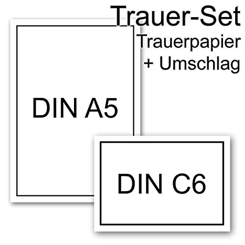 50x Trauer-Set // Trauerpapier DIN A5 & Umschlag DIN C6 // mit schlichtem Trauer-Rand // 210 x 148 cm // 120 g/m² // für Drucker geeignet!