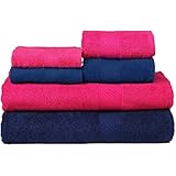 Trident 400 g/m², Combo Juego de 6 toallas de algodón (baño, mano y cara), Azul Oscuro y Rosa Ardiente