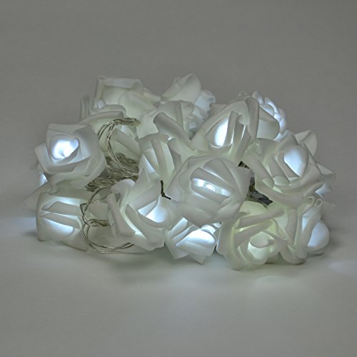 Rosenblütenkette 20 LED kalt weiß Lichterkette Blumen - 2