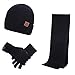 Produktbild ANLW Unisex 3 Piece Winter Beanie Hat Scarf & Glove Matching Set, Hut and Circle Scarf Set Wool Lining, Skin-Friendly, for Winter Outdoor Sports,Black