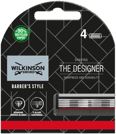 Wilkinson Sword Barber's Style - Rasoio The Designer - Lame di ricarica - Confezione con 4 lame di ricarica