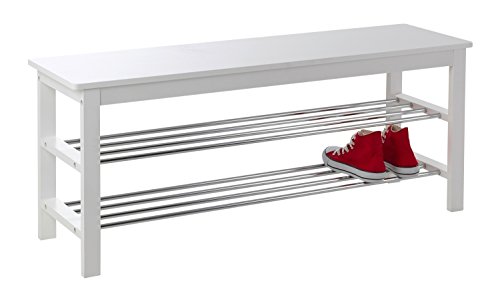 Schuhbank Schuhregal Schuhschrank ULFI 2 | Kiefer massiv | weiß lackiert | 108x47x30 cm - 3