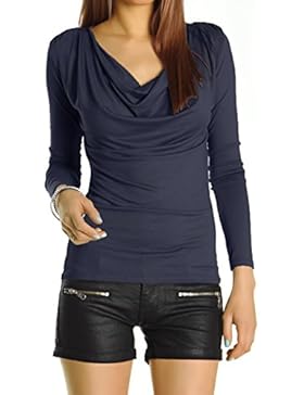 Bestyledberlin Damen Oberteil, Wasserfallausschnitt Longsleeve, Langarm Stretch Top, Basic Shirt t51p