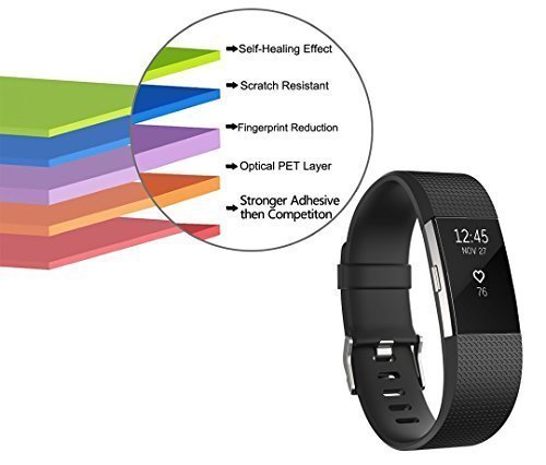 Fitbit Charge 2 Schutzfolie (6er-Pack), PEMOTech Extrem HD PET Film Extrem Hohe Definition Unsichtbarer & Anti-Gluck-Bildschirmprotektor Displayschutzfolie für Fitbit Charge 2 (2016) - 7