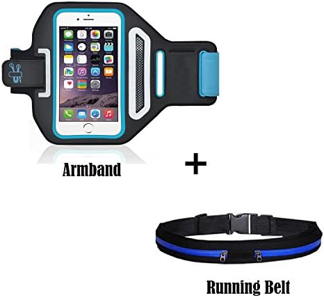 [Running Armband + Running Belt] IPEKOO Sports Armband with Key Holder &amp; Card Slot for All Smart Phone Sumsung Iphone HTC (Blue, 4.7Inch) 2 in 1 Set