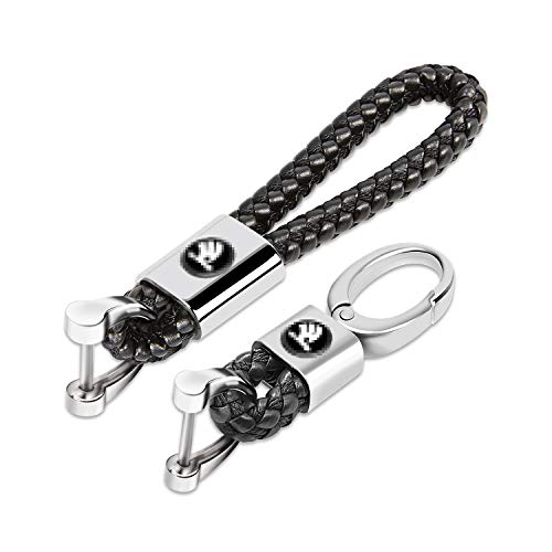 Mikafen Porte-clés de voiture en cuir avec logo pour Mercedes, BMW, Cadillac, Lexus, Ford, Toyota, VW et Honda, Noir , For Skoda