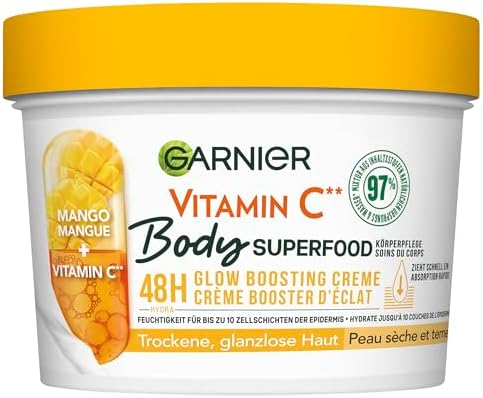 Garnier Cura nutriente del corpo per pelle secca e secca, burro per il corpo con mango e vitamina C, fino a 48 ore di idratazione, superfood corpo, 1 x 380 ml