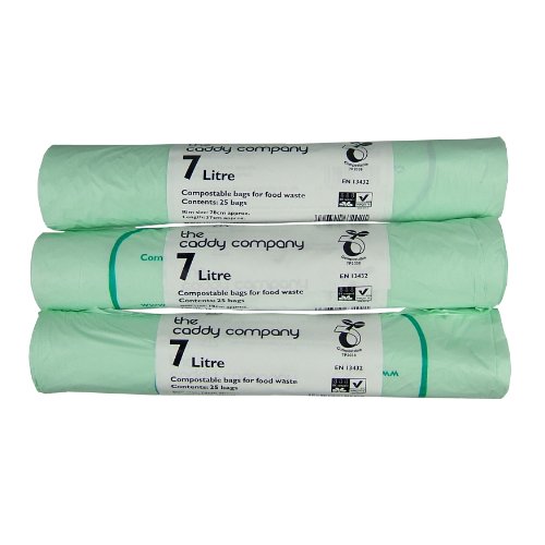 The Caddy Company 7 Litre Compostable Bin Liners with 75 Bags , Green
