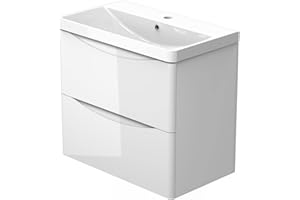 Biubiubath 600mm Wall Hung Bathroom Vanity Basin Unit Gloss White 2 Soft Close Drawers Bathroom Furniture Set flat pack