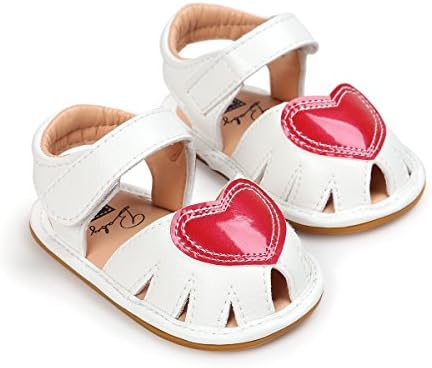 Baby Shoes Cute Heart Rubber Sole Anti-Slip Sandals PU Moccasins (12~18 Month, White)