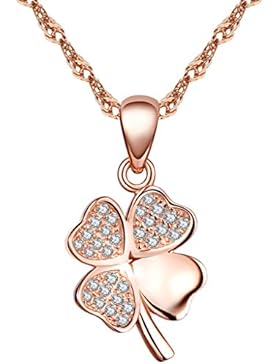 Yumilok Roségold 925 Sterling Silber Zirkonia Vierblättriges Kleeblatt Anhänger Halskette Kettenanhänger für Damen...