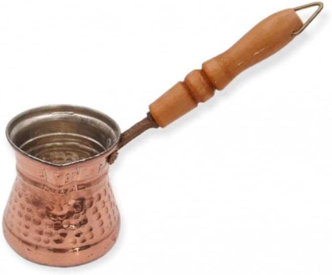 Bakır El Yapımı Ahşap Saplı Dövme Bakır Cezve Kahve Cezvesi