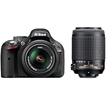 Nikon D5200 - Cámara réflex digital de 24.1 Mp (pantalla 3", estabilizador, vídeo Full HD), color negro - kit con objetivos AF-S DX 18-55 mm VR y 55-200 mm
