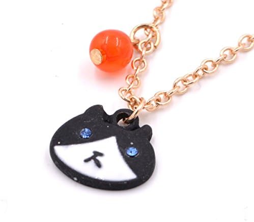 Small Island Super Cute Little Kitty Cat Black and White Faced Pendant Necklace with a Poppy Red Bead 18'' (in Organza Bag)