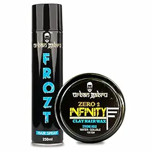 Urbangabru Combo Hair Styling Kit - Clay Hair Wax:Zero to Infinity (100 gm) and Frozt Hair Spray Extreme Hold (250 ml) (Hair Wax + Hair Spray)