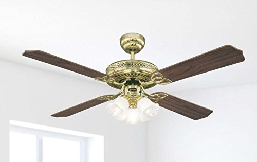 Westinghouse Monarch Trio 7817140 Deckenventilator mit Beleuchtung, A++ to E, Metall, 60 W, E14, poliertes messing, 132 x 132 x 43 cm - 7