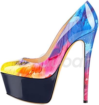 DYF Shoes Fine High heel Round Head Waterproof table Shallow mouth,16cm,Blue Sea,40