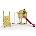 Produktbild HOQ 7289 - Spielturm Jonas All Inclusive mit Doppelschaukel, Kletterbock, Rutschbahn, Kletterwand und Sandkasten. XXL Zubehör Paket mit 2 Schaukelsitzen, 4 Schaukelhaken, 8 Bodenanker, 1 Paar Haltegriffen, Fernrohr und 10 Klettersteinen. Massive Bauweise: 140 x 140 cm Plattform, 9 x 9 cm Standpfosten, Holzdach, 9 x 9 cm Unterzüge, 10 cm Schaukelbalken Durchmesser, etc. (Pink)