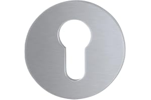STAHL-DESIGN-TEBART Tebart - Roseta adhesiva redonda de acero inoxidable (55 mm de diámetro, perforada en PZ, color plateado mate, autoadhesiva, con 3M VHB, para puertas interiores y exteriores, acero inoxidable, sin