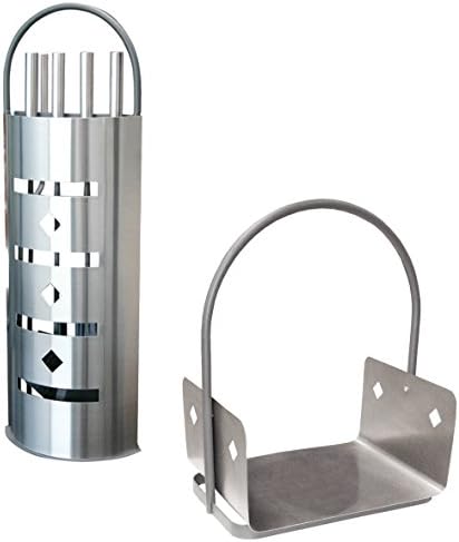 ALPERTEC Fireplace Tool Set with Stainless Steel Cover and Wooden Basket, Set of 2, Satin Finish, 39020950