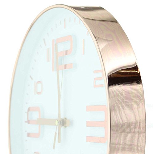 SIDCO ® Wanduhr Glamour weiß Kupfer Bürouhr Wand-Deko Uhr 3D Ziffern rund 30 cm - 3