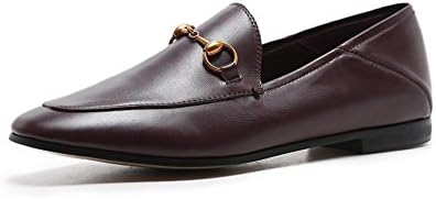 QXH Women's Shoes Sandals Shallow Mouth Round Head Flats Leather,Dark Brown,35