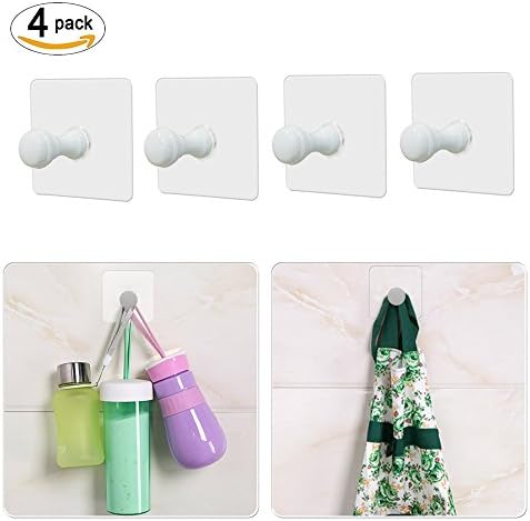 4 Pack Self Adhesive White Hat Hooks, Max 5KG Wooden Wall Mounted Hooks, Towel Rail Towel Robe Coat Hanger for Kitchen Bathrooms Lavatory Closets