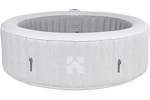 Home Deluxe - Outdoor Whirlpool - Splash + Kissen, Getränkehalter und Sonnendach - Farbe: Beton- ⌀ 208 cm, 130 Luftdüsen - inkl. Abdeckung, Reparaturset, Filterset I Außen Spa für 6 Personen