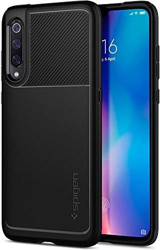 spigen, Funda Compatible con Xiaomi Mi 9, [Rugged Armor] Absorción de Choque Resistente y diseño de Fibra de Carbono [Compatible con Carga Inalámbrica] - [Negro Mate].