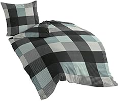 Bierbaum 6452_02 Dessin Parure de lit en flanelle Turquoise 135 x 200 cm + 80 x 80 cm