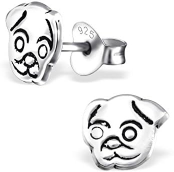 Pug Dog Stud Earrings in 925 Stamped Sterling Silver