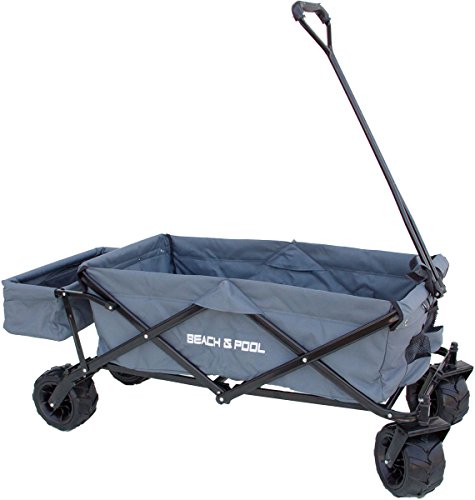 Bollerwagen faltbar mit zusätzlichem Fach, Offroad Transportwagen, Handwagen, Strandwagen (anthrazit) - 5