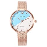 Copelsie Damen Armbanduhr Analog Quarz mit Rosegold Edelstahl Mesh Armband Uhren für Damen