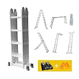 4.7m Échelle Pliant Multifonction Dripex Télescopique en Aluminium Échelle Extensible Charge 150 kg ＋16 Échelons＋2 Panneaux Outil Bricolage