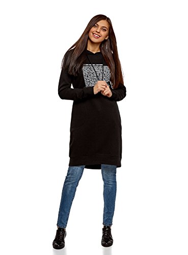 oodji Ultra Femme Robe de Sport à Capuche, Noir, FR 40 / M