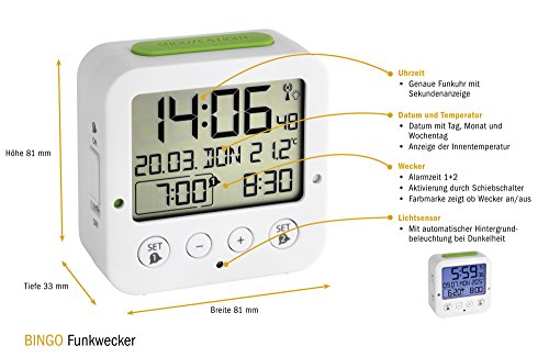 TFA Dostmann Bingo Funk-Wecker, weiß/grün - 3