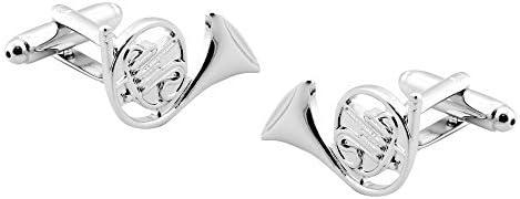 French Horn Cufflinks in Silver Tone
