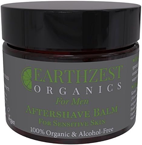 Aftershave Balm Alcohol Free - Best For Men With Sensitive Skin - 100% Organic Skin Care - Anti Aging Premium Post Shave Soothing Facial Moisturiser - Helps Protect Your Face Against Shaving Irritation Such as Razor Burn, Provides a Silky Smooth Finish - Easily Absorbed Leaving Your Skin Soft & Fresh - Does Not Dry The Skin - Spicy Scent - Highly Concentrated (A Pea Size Amount is Enough), Efficient & Long Lasting. Handmade In Britain By Earthzest Organics - 50ml - Love it or Your Money Back!