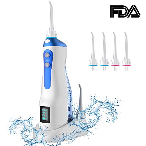Idropulsore Dentale Portatile, HQQNUO Ricarica wireless induttiva e display LCD Irrigatore Orale, con 4 Ugelli di Ricambio, 3 Modalità IPX7 Impermeabile Serbatoio 200ml per Igiene Dentale
