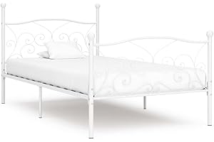 vidaXL Rama łóżka ze stelażem z listw, biała, metalowa, 100 x 200 cm