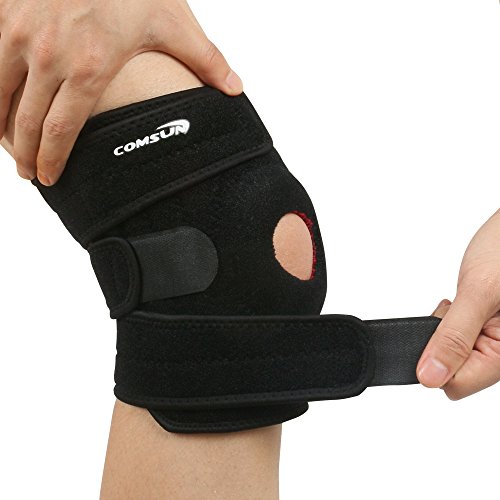 Preisvergleich Produktbild Atmungsaktive Kniebandage Comsun Knieschoner Knieschützer mit Klettverschluss Leichtathletik verstellbare Knieorthese für Damen und Herren Build-in rutschfestes Design Schwarz