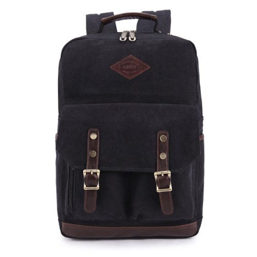 Vintage Canvas Laptop(15 Zoll) Rucksack Schultasche Unitasche,29 x 43 x 12cm(B x H x T) Schwarz
