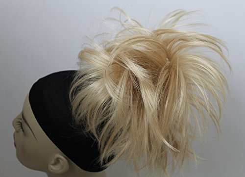 New Claw Clip in Tousled style short Synthetic Hairpieces with 3 soft wired Bun Scrunchies Scrunchy Straight Updo Hairdo Blonde (Light Blonde fully mixed #16/613)