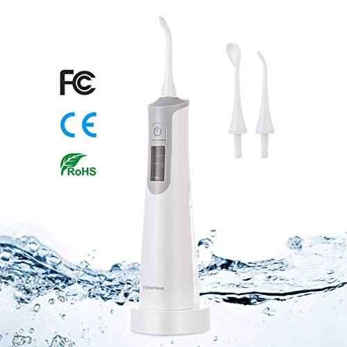 Iirrigador Bucal, ISENPENK Portable Jet Water Jet Recargable Portátil Inalámbrico, Depósito de 145ML con 3 Boquillas 3 Modos de Diferentes Intensidades Rotación de Boquilla 360° IPX7 Profesional