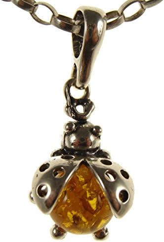 Baltic amber and sterling silver 925 cognac ladybird pendant jewellery jewelry (no chain)