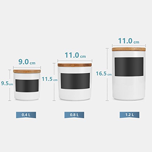 Sweese 3501 Vorratsdose aus Keramik, 3er Set, mit Bambusdeckel, Luftdichter Vorratsbehälter, Memo für Kreidebeschriftung - 6